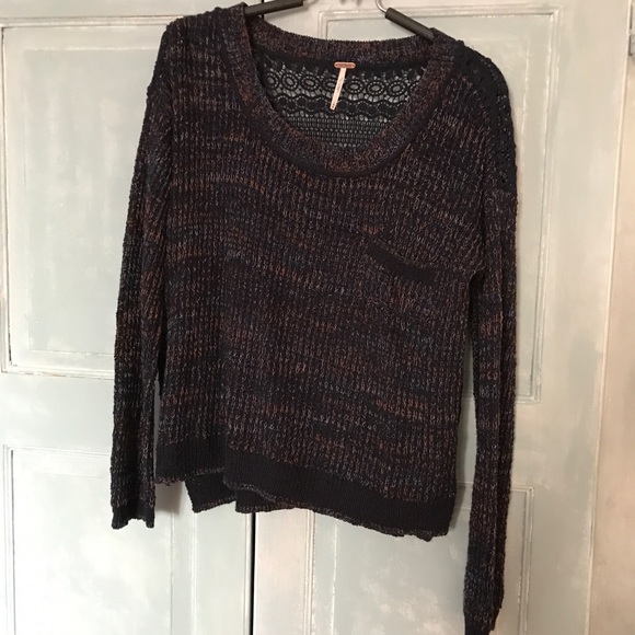 Sweater by Free People in size medium. Colour navy blue . Lace back - Picture 1 of 7